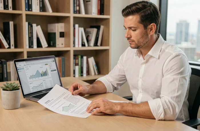 Entrepreneur analysant une proposition de services personnalisés pour booster la croissance de son entreprise
