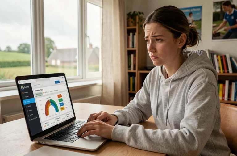Étudiante en alternance consultant ses résultats scolaires sur Ypareo depuis un espace de travail dans un centre de formation en Normandie