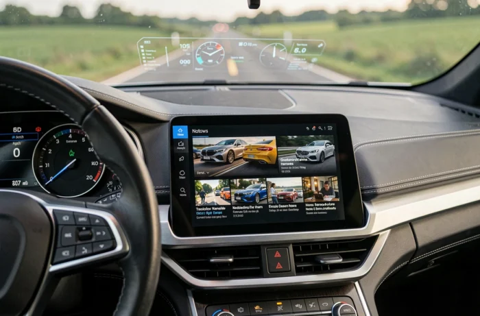 Tableau de bord connecté affichant les tendances et actualités automobiles en temps réel